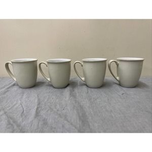 Denby Linen Beaker English Mugs Set of 4 Tan & White FS Benefits Charity